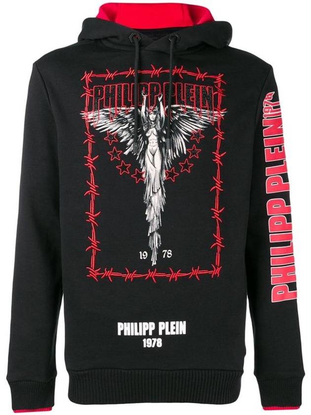 Angel Print Cotton Hoodie Black - PHILIPP PLEIN - BALAAN 1