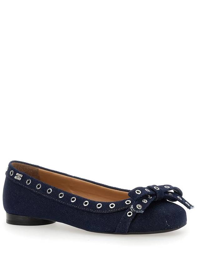 Blue Ballet Flats With Eyelet Details In Cotton Woman - GANNI - BALAAN 2