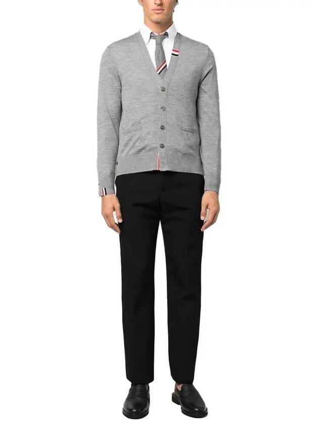 Men's Jersey Stitch V-Neck Cardigan Light Grey - THOM BROWNE - BALAAN 3