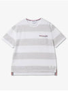 Men's Rugby Striped Pick Pocket Short Sleeve T-Shirt Pale Grey White - THOM BROWNE - BALAAN 2