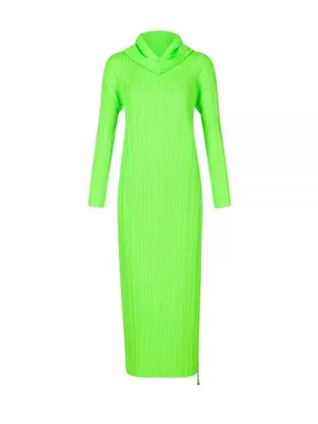 Pleated Hooded Long Dress Green - ISSEY MIYAKE - BALAAN 2