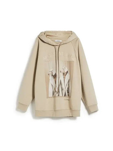 Lillo Graphic Print Cotton Hoodie Beige - MAX MARA - BALAAN 1