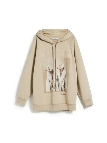 Lillo Graphic Print Cotton Hoodie Beige - MAX MARA - BALAAN 1