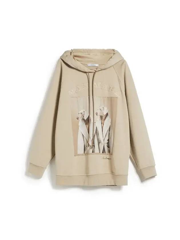 Lillo Graphic Print Cotton Hoodie Beige - MAX MARA - BALAAN 1