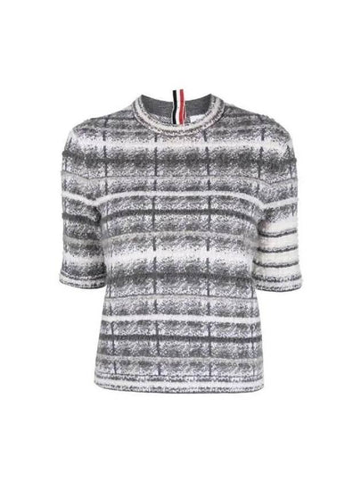 4 Bar Crew Neck Merino Mohair Knit Top Grey - THOM BROWNE - BALAAN 2