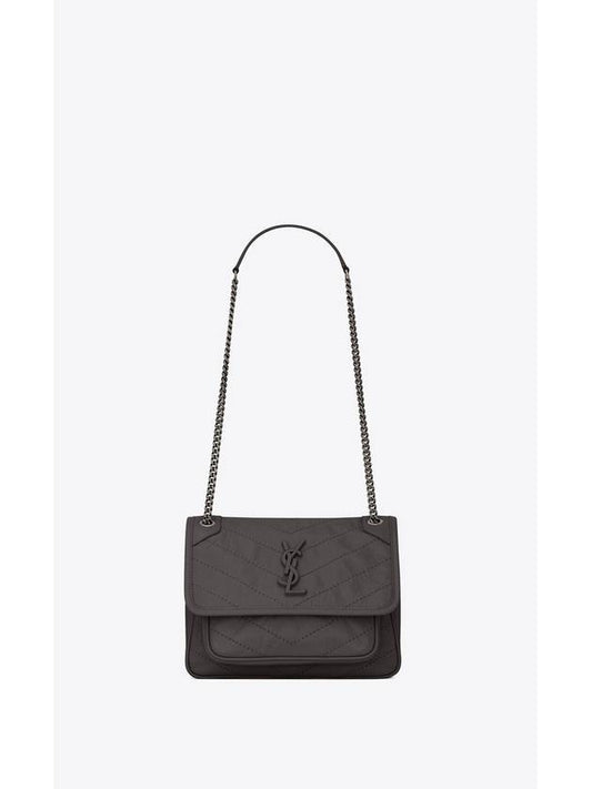 Nikki Baby Crinkled Leather Chain Shoulder Bag Gray - SAINT LAURENT - BALAAN 1