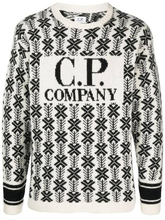 Intarsia Logo Virgin Wool Knit Top White - CP COMPANY - BALAAN 1