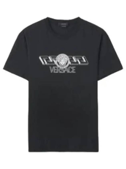 La Greca Logo T Shirt Black Short Sleeve Tee - VERSACE - BALAAN 1