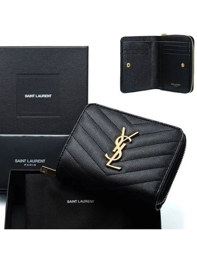 Monogram Zipper Grained Leather Half Wallet Black - SAINT LAURENT - BALAAN 2