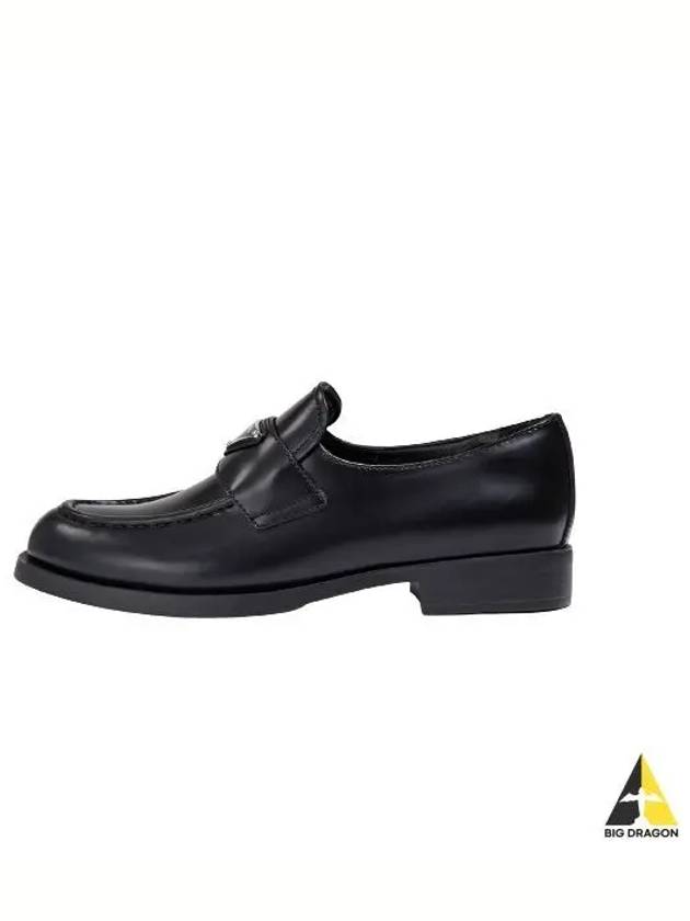 Triangle Logo Brush Leather Loafers Black - PRADA - BALAAN 2