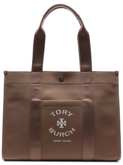 Cotton Tory Logo Print Tote Bag Beige - TORY BURCH - BALAAN 2