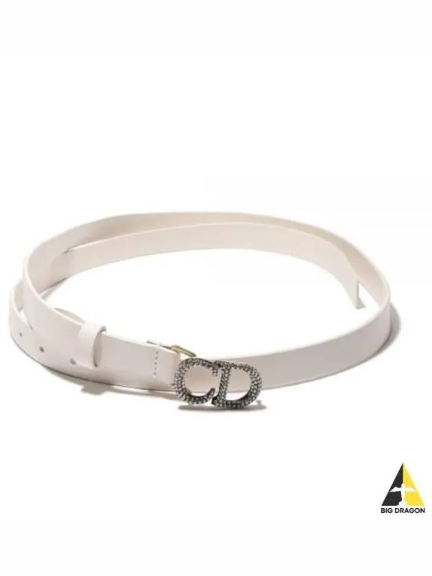 Crystal Logo Saddle Leather Belt White - DIOR - BALAAN 2