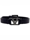 V Logo Leather Bracelet Black - VALENTINO - BALAAN 2