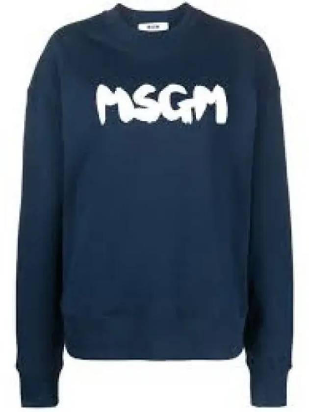 Brushed Logo Crop Cotton Sweatshirt Navy - MSGM - BALAAN 1