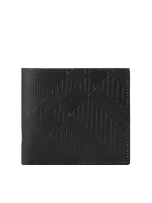 Embossed Checked Leather Half Wallet Black - BURBERRY - BALAAN 3