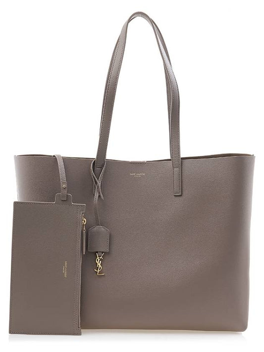Women's Leather Shopping Tote Bag Grayish Brown - SAINT LAURENT - BALAAN 2