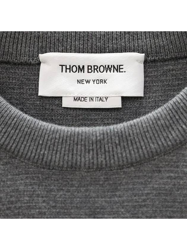 Milano Stitch Crewneck 4-Bar Cotton Crepe Knit Top Grey - THOM BROWNE - BALAAN 3