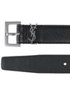 Grained Leather Silver Monogram Belt Black - SAINT LAURENT - BALAAN 4