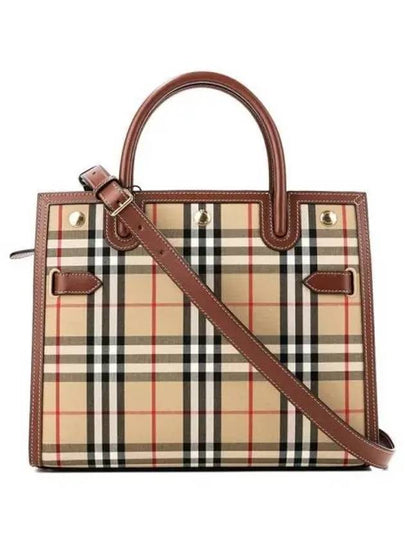 Small Vintage Check Title Tote Bag Beige - BURBERRY - BALAAN 2