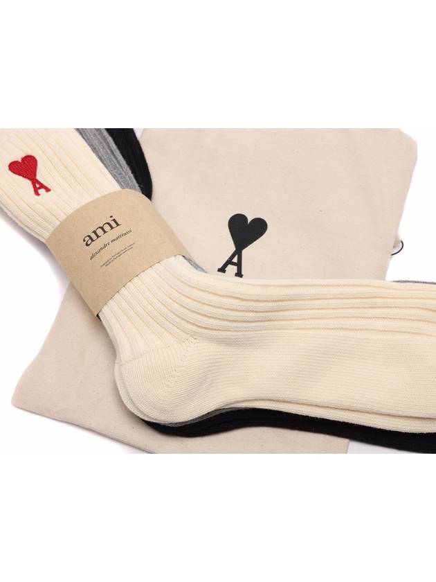 Heart Logo Embroidered Cotton Socks 3 Pack - AMI - BALAAN.