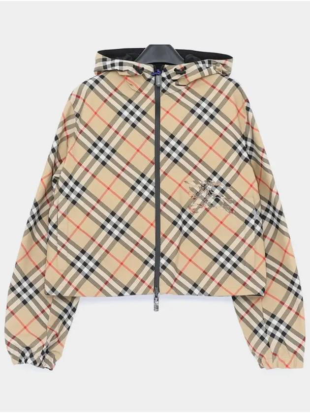 Crop Reversible Check Hooded Jacket Sand - BURBERRY - BALAAN 3