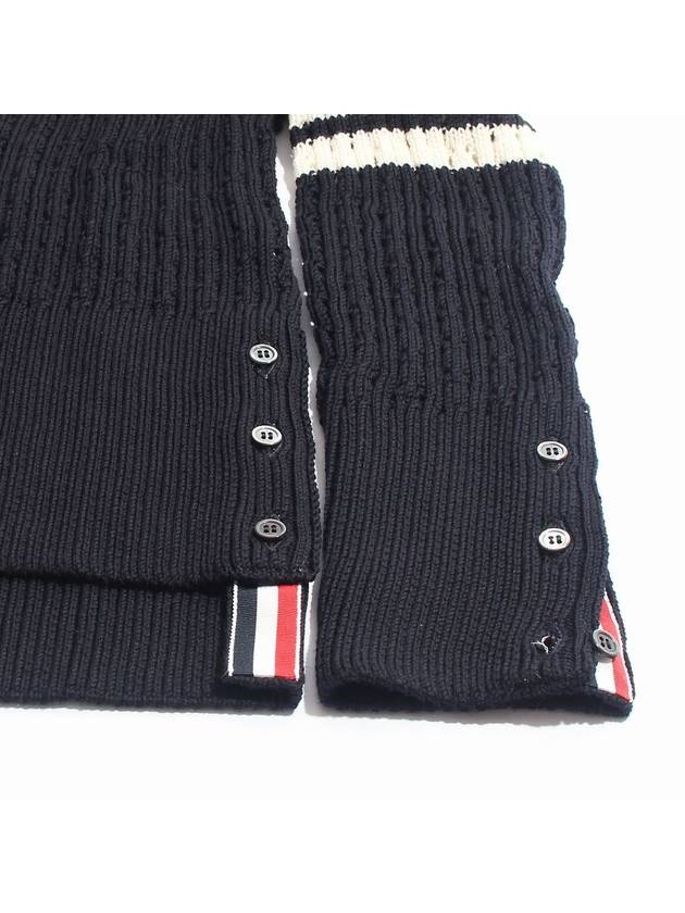 V-Neck Diagonal Pointelle Wool Cardigan Navy - THOM BROWNE - BALAAN 5