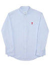 Men's Heart Logo Striped Button Down Long Sleeve Shirt SKy Blue - AMI - BALAAN 1