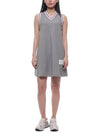 Women's Classic Pique Stripe V-Neck Cotton Tennis Dress Grey - THOM BROWNE - BALAAN 4