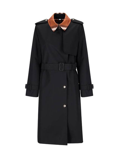 Women's Check Panel Cotton Gabardine Trench Coat Black - BURBERRY - BALAAN 2