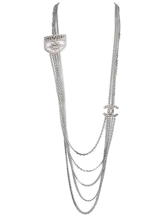 CC Crystal Crest Medallion Necklace Silver - CHANEL - BALAAN.