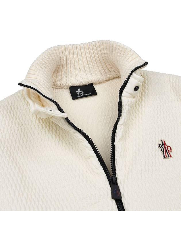 Logo Applique Panel Virgin Wool  Zip-Up Cardigan White - MONCLER - BALAAN 8