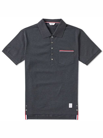 Men's Three Stripes Pocket Mercerized Short Sleeve Polo Shirt Dark Grey - THOM BROWNE - BALAAN 2