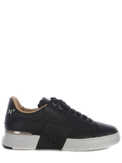 Logo Patch Leather Low Top Sneakers Black - PHILIPP PLEIN - BALAAN 2