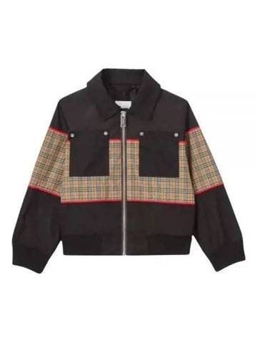 Kids Check Panel Harrington Zip-Up Jacket Black - BURBERRY - BALAAN 1