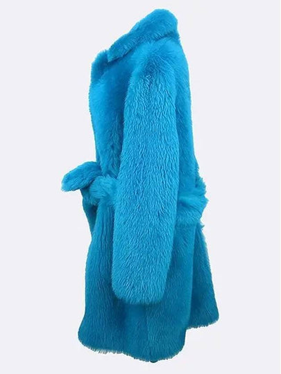 680332 V1DS0 4467 Blue Shearling Fur Lambskin Women s Belt Coat - BOTTEGA VENETA - BALAAN 2