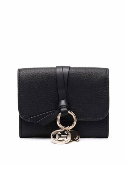 Alphabet Grain Leather Flap Small Half Wallet Black - CHLOE - BALAAN 2