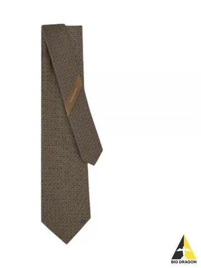 Embroidered Gancini Silk Tie Brown - SALVATORE FERRAGAMO - BALAAN 2