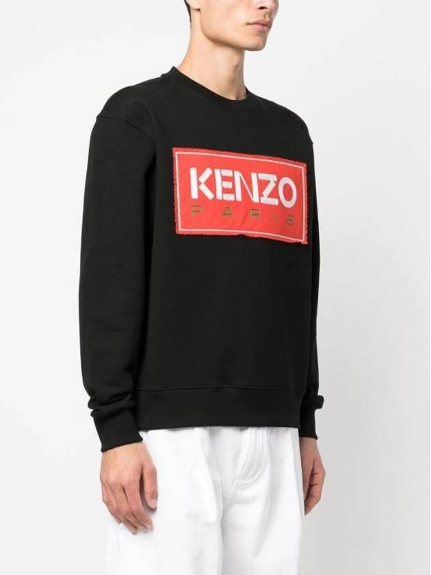 Paris Logo Patch Print Round Neck Cotton Sweatshirt Black - KENZO - BALAAN 3