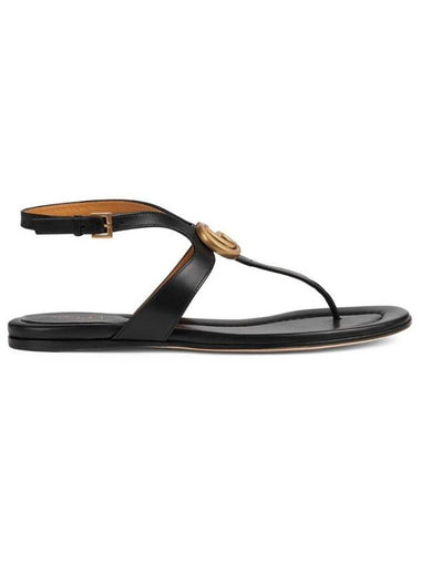 Double G Leather Flat Sandals Black - GUCCI - BALAAN 1