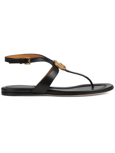 Double G Leather Flat Sandals Black - GUCCI - BALAAN 1