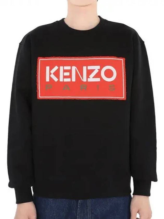 Paris Logo Patch Print Round Neck Cotton Sweatshirt Black - KENZO - BALAAN 2