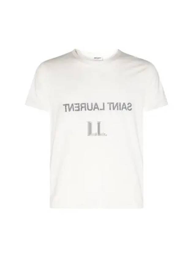 Reverse Logo Print Cotton Short Sleeve T-Shirt White - SAINT LAURENT - BALAAN 2