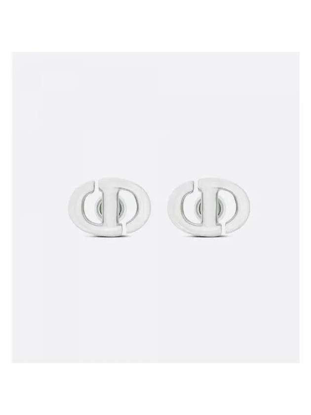 CD Navy Stud Metal Earrings Silver Finish - DIOR - BALAAN 1