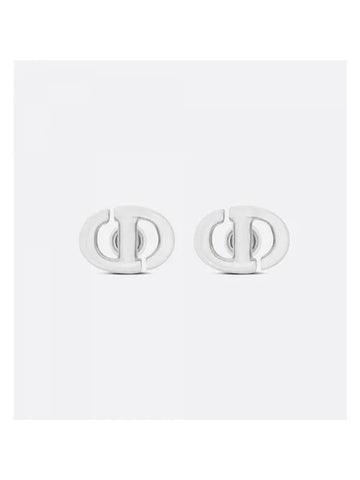 CD Navy Stud Metal Earrings Silver Finish - DIOR - BALAAN 1