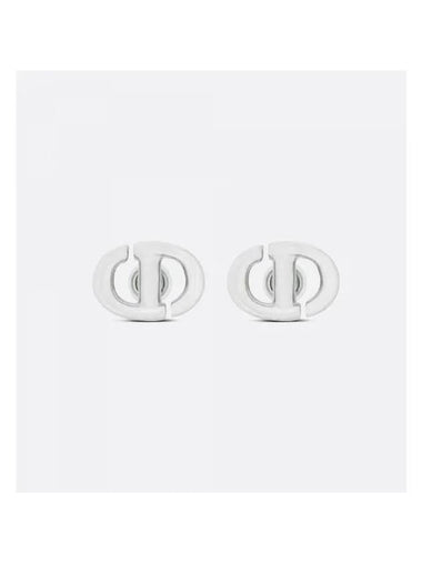 CD Navy Stud Metal Earrings Silver Finish - DIOR - BALAAN 1