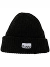 Logo Patch Knit Beanie Black - GANNI - BALAAN 4