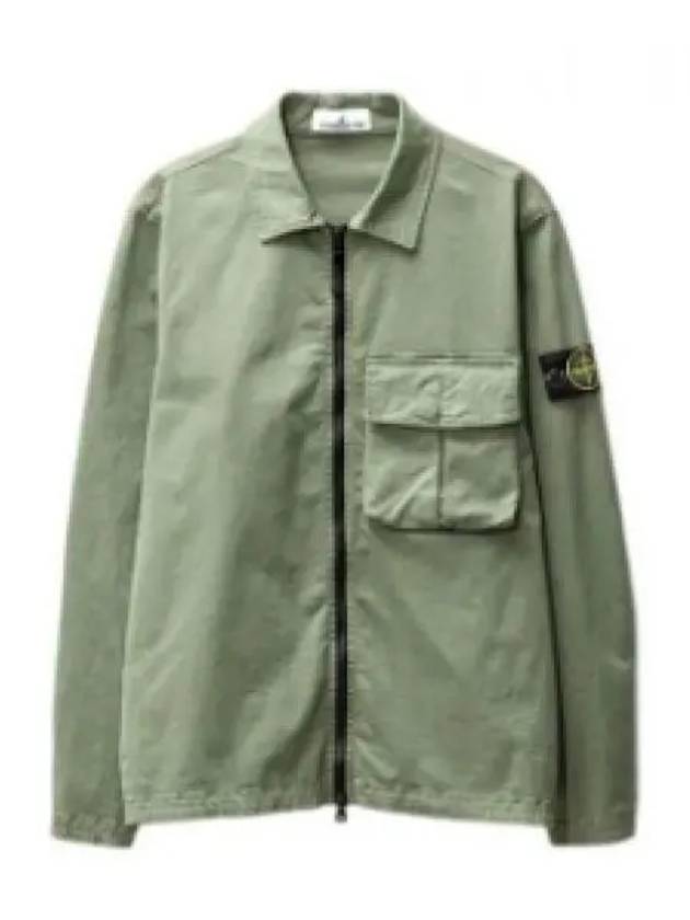 Garment Dyed Stretch Cotton Overshirt Jacket Sage Green - STONE ISLAND - BALAAN 2