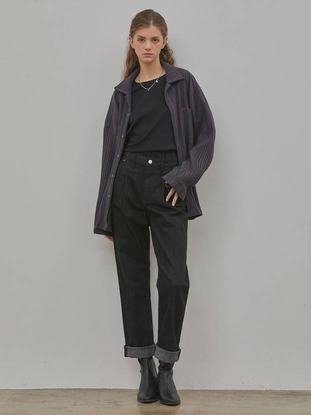 RYUL+WAI: Denim Tuck Straight Pants Black - RYUL+WAI: - BALAAN 3