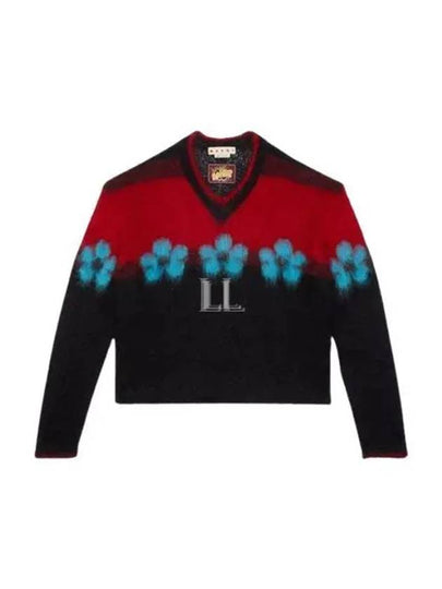 Floral Motif Brushed Effect Knit Top Black Red - MARNI - BALAAN 2