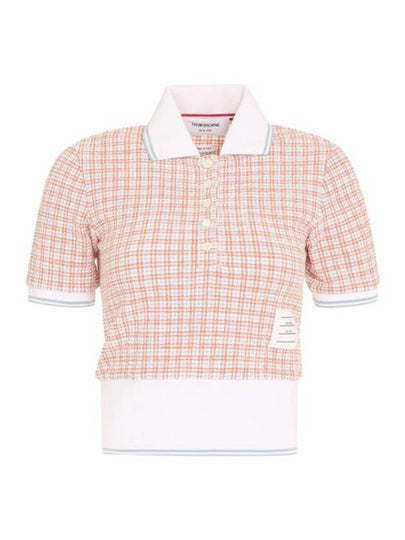 Checked Tweed Shrunken Short Sleeve Polo Pink - THOM BROWNE - BALAAN 2